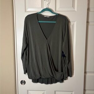Women’s Lucky Brand Faux Wrap L/S Olive Sandwash Top XXL NWT